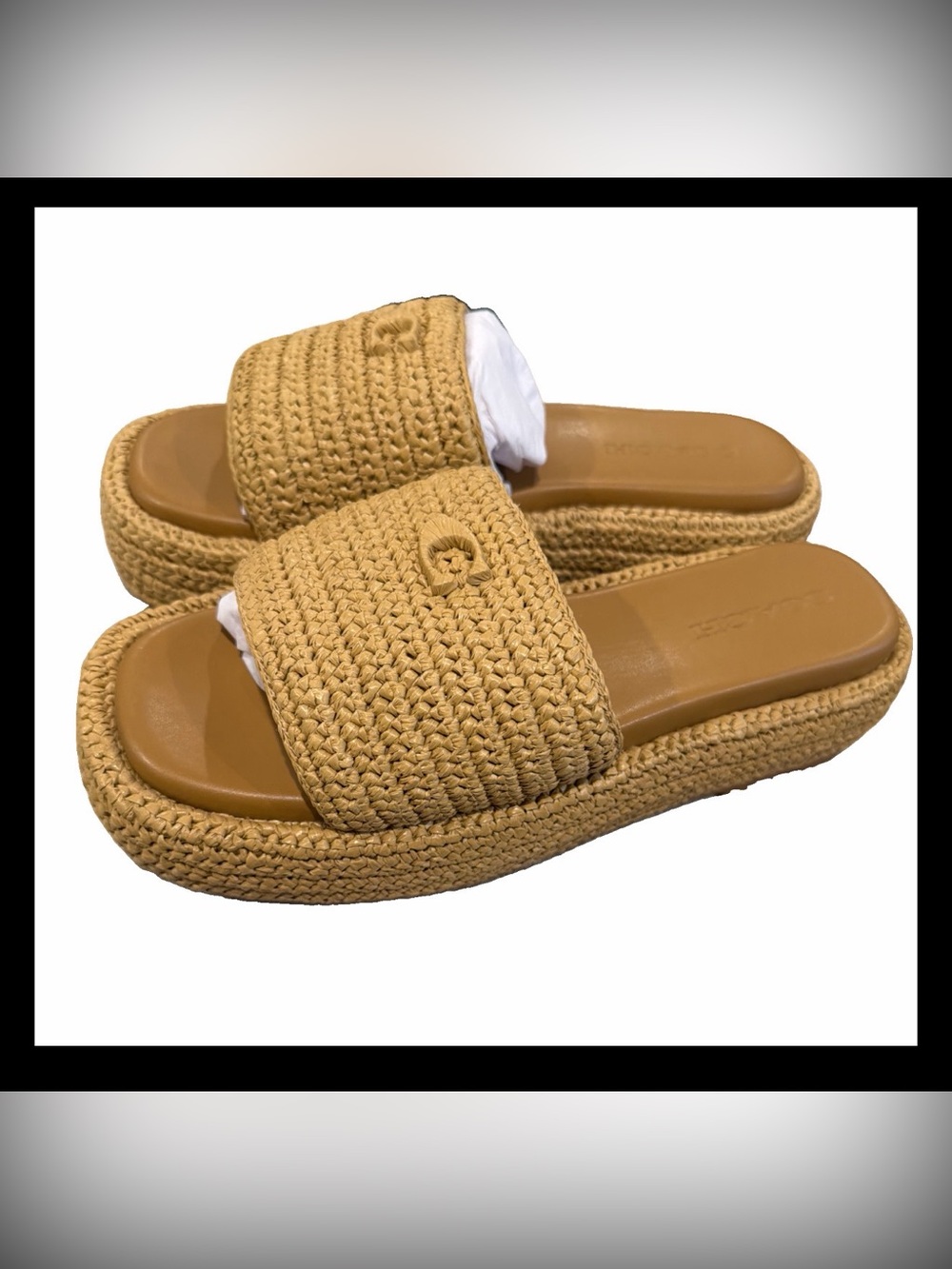 COACH Women's Sculpted C Platform Slides, Natural Raffia Size 9 B BNIB